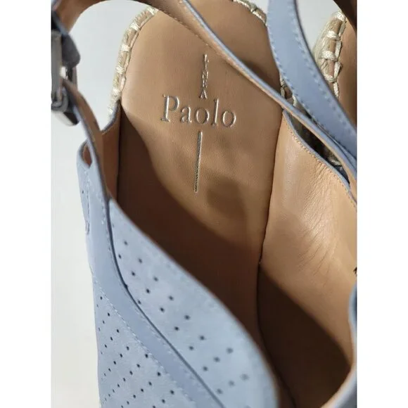 New Linea Paolo Everly Women's Wedge Peep Toe Blue Nubuck Sandals  SZ 9.5 - Picture 8 of 8